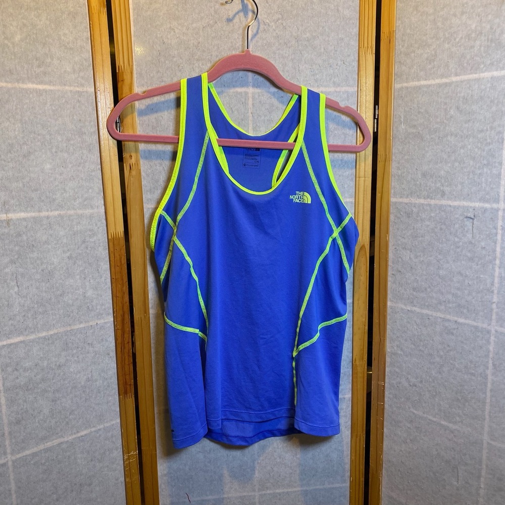 The North Face Womens FlashDry Racerback Tank Top Blue Neon Yellow Large‎ L